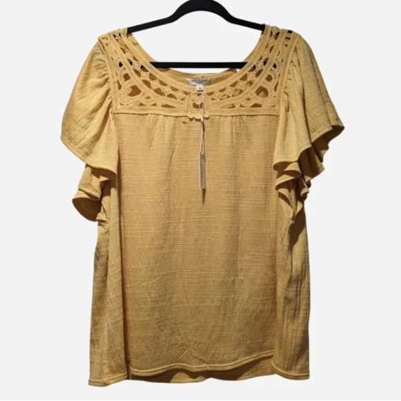 Yellow Crochet Detail Women's Top - Picture 2 of 9